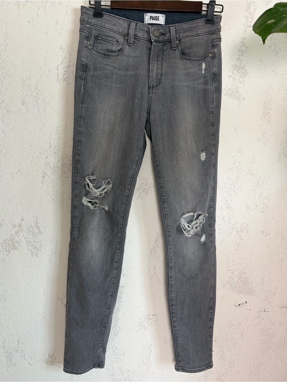 PAIGE Gray Distressed Skinny Jeans
